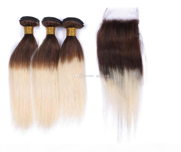 

medium brown and blonde 613 human hair 3bundles with lace closure silky straight 4 613 hair weaves with lace closure pieces 4x4023628, Black;brown