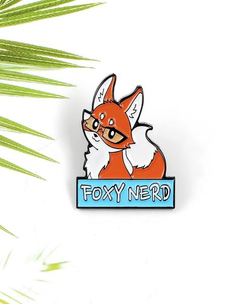

new animal fox broochquotfoxy nerdquot cartoon creative cute enamel denim backpack lapel pin badge jewelry gift for women men9571601, Gray