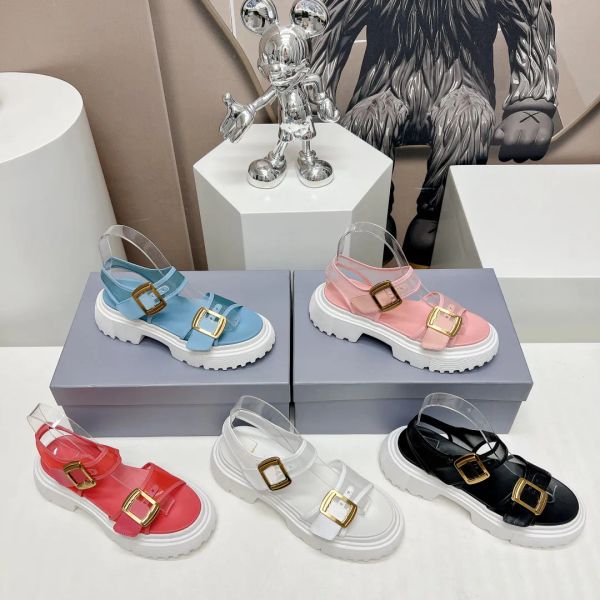 

casual shoes luxury designer women sandals h644 metal buckle slope heel fashion summer beach, Black