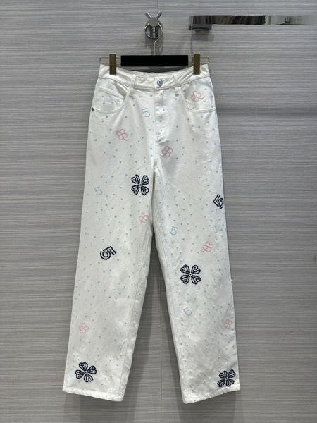 

Designer Jeans Womens Long Pants High Grade Trousers Pocket Embroidery Letter High Waist Slim Straight Jean For Women C1, White