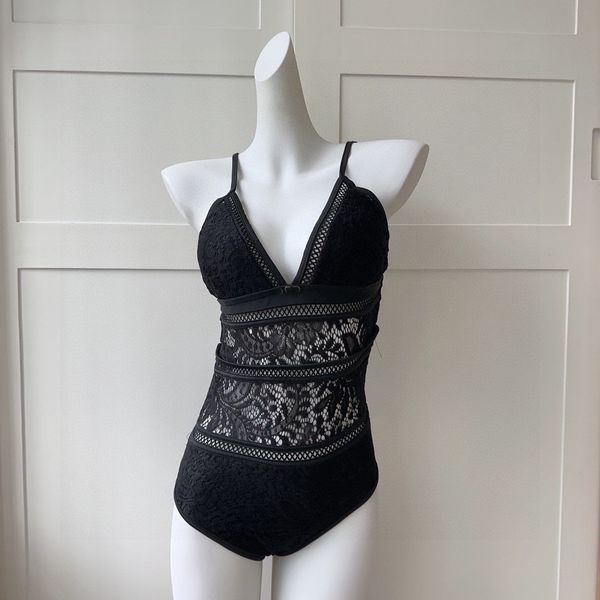 

luxury designer black and white lace one piece swimsuit, White;black