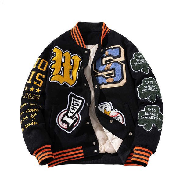 

american street fashion brand towel down heavy embroidered hip-hop fabric baseball jacket men's autumn and winter ruffian with cotton b, White;black