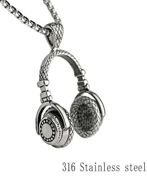 

men rock headset necklace headset mens man stainless steel music dj headphone pendant for men male punk retro trendy jewelry5345881, Silver