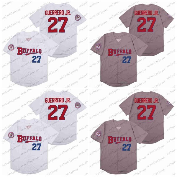 

buffalo bisons 27 vladimir guerrero jr movie baseball jersey, Blue;black