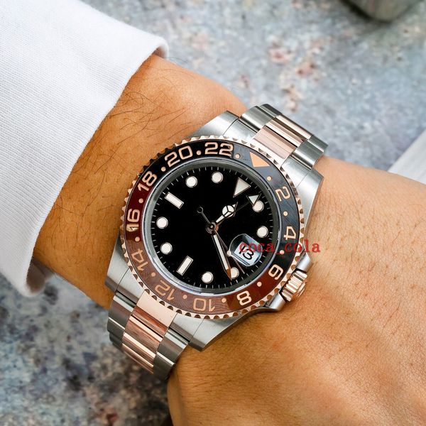 

gs new gmt ii 40mm 126711 black dial with two tone watch cal.3285 movement 904l automatic mens bracelet waterproof men's watches, Slivery;brown