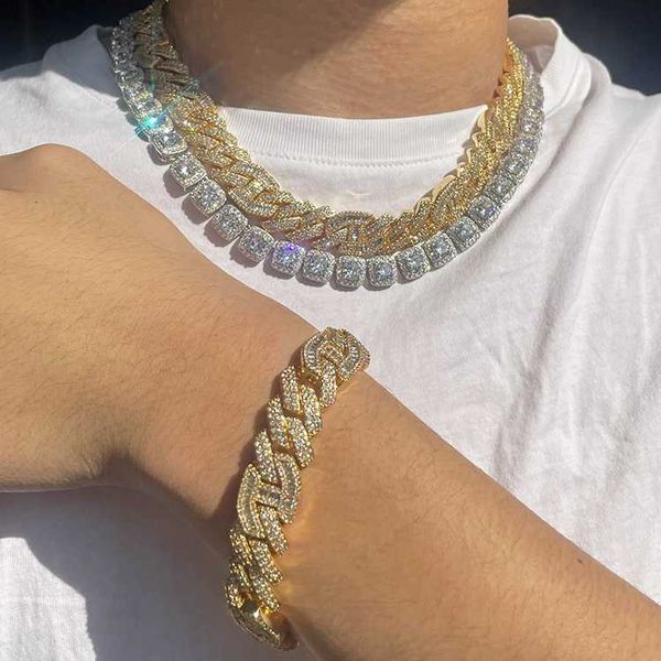 

wholesale price 925 sterling silver necklace with 5a cz diamond iced out 15mm wide necklace cuban link chain for man