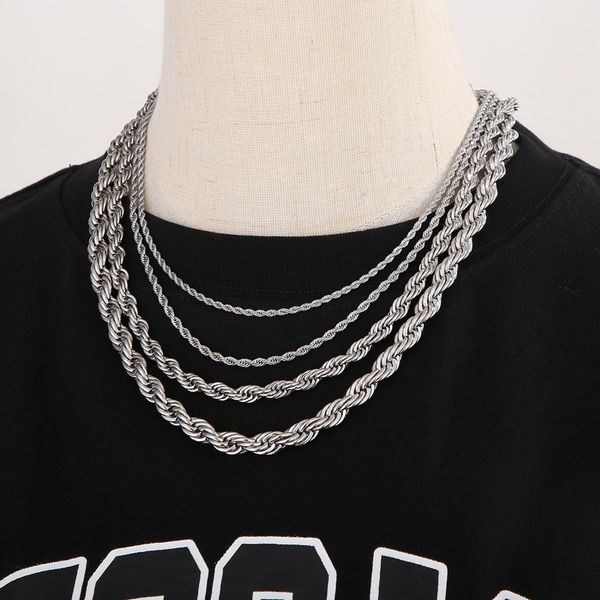 

2/3/4/5/6/7/8mm men women fashion silver color twist rope chain necklaces hiphop stainless steel waterproof chains choker necklace jewelry