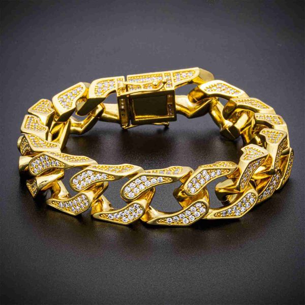 

hip hop diamond 925 silver bracelet 15mm cuban necklace gold models full diamond platinum brass zircon men and women trendy 2pcs