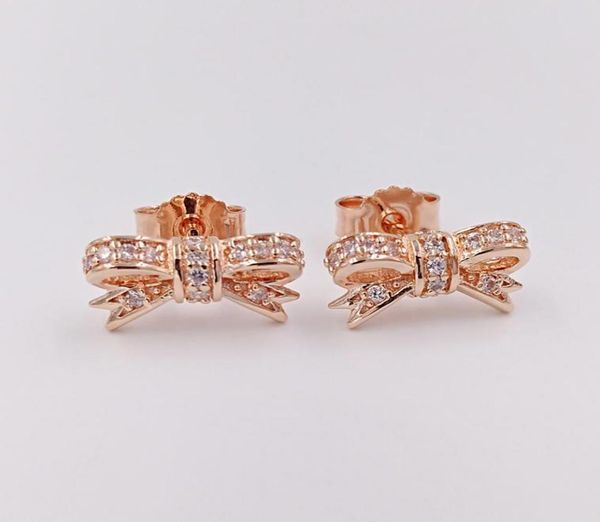 

stud sparkling bow earrings authentic 925 sterling silver fits european style jewelry rose gold plated studs andy jewel 280555cz3309253, Golden;silver