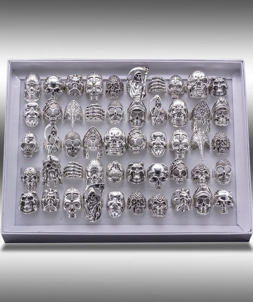 

mixed 20pcs uality gothic punk assorted whole lots skull style bikers men039s vintage tibetan rings ps16528465686, Silver