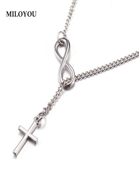 

miloyou fashion cross necklace for women silver color lucky number 8 pendant necklace trendy party statement ml0195462144