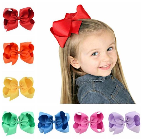 

cute fashions 40 colors 6 inch baby girl children bow boutique grosgrain ribbon clip hairbow large bowknot hairpins hair accessori3586303, Slivery;white