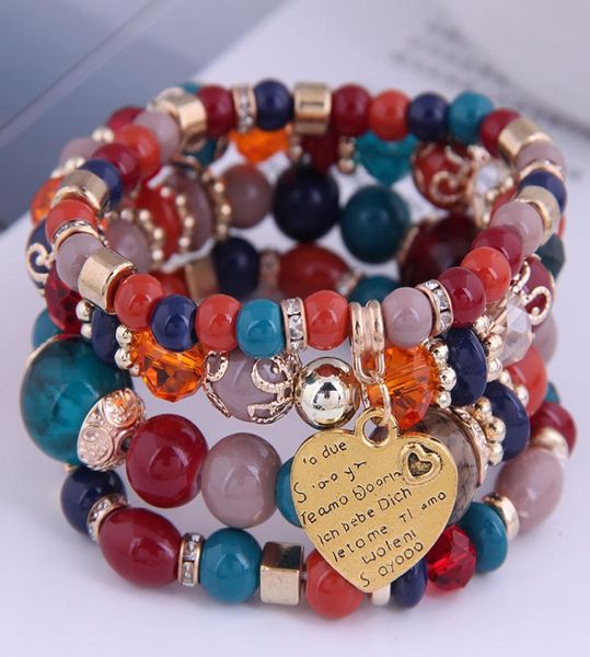 

4pcsset bohemia resin beads crystal stone bracelets for women heart charming bracelet femme jewelry 20218853654, Golden;silver