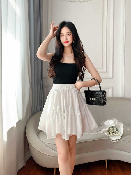 

high waist summer a-line mini sweet french white irregular puffy cake skirt women's, Black