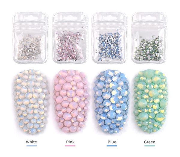 

mixed size ss4ss20 shiny opal nail stones 350pcs per bag flat back rhinestones nails art decorations1827066, Silver;gold