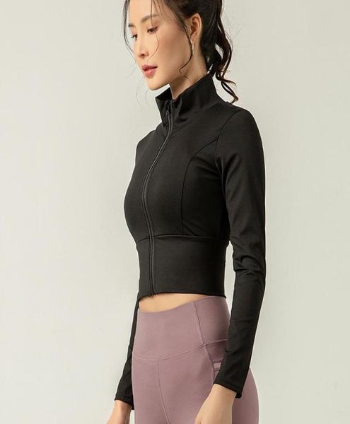 

2021 legging style autumn winter sports stand collar jacket womens slim fit elastic a yoga clothes zipper outdoor running fitness casual lon, White;red