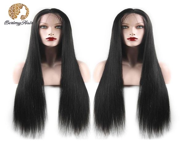 

berimy straight lace front human hair wigs pre plucked hairline 150 180 density density 13x4 lace front wig brazilian wig remy h4643379, Black