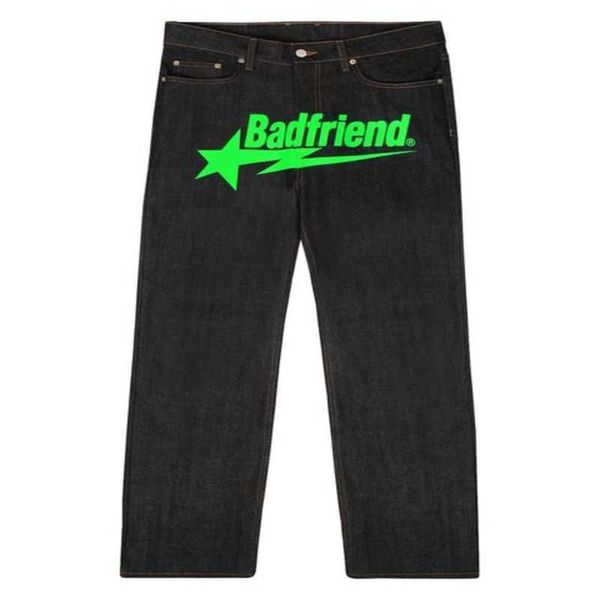 

mens jeans y2k badfriend hip hop letter printed black pants men women fashion casual rock wide foot baggy trouser streetwear 230320pgwb, Blue