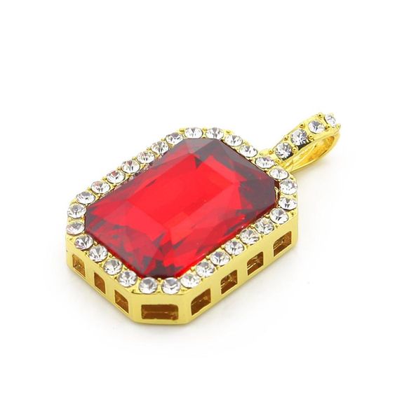 

men fashion hip hop gold color iced out rhinestone square red blue crystal stone pendant necklace chain jewelry3151792, Silver