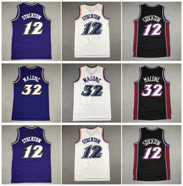 

utahs basketball jersey jazzs john stockton mitchell & ness karl malone purple black white size s-xxl, Black;red