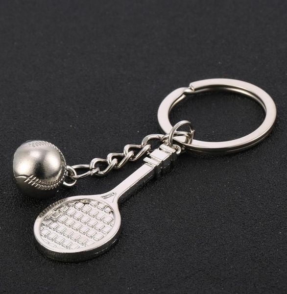 

creative personality tennis racket keychain sport keyring charm metal car keyfobs key holder gift whole9744310, Silver