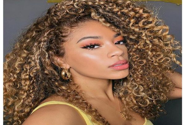 

1b30 ombre honey blonde curly simulation human hair wigs with baby hair loose curly synthetic lace front wig for women pre pluck8488577, Black