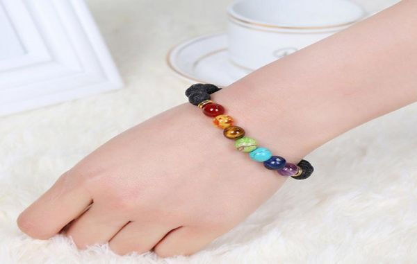 

natural black lava stone bracelet strands for women men 7 chakra healing amethyst gemstone beaded bracelets yoga energy bangles je9429105