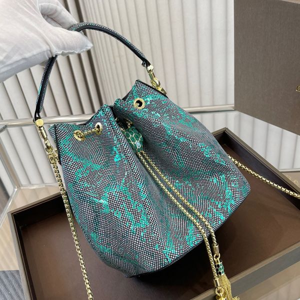 

serpentine bucket bag handbags fashion shoulder bags chain leather strap crossbody purse drawstring tassel decoration travel small tote cell
