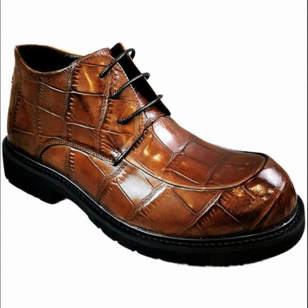 

carved brogue leather shoes for men british style vintage thick heel cow leather gentlemen formal t stage party shoes, Black
