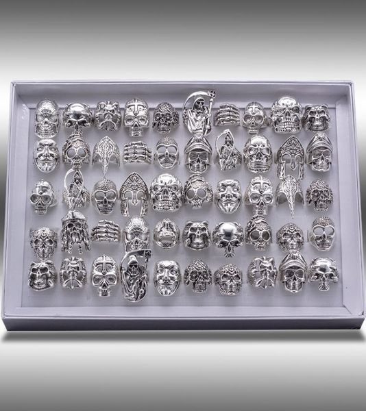 

mixed 20pcs uality gothic punk assorted whole lots skull style bikers men039s vintage tibetan rings ps16527945832, Silver