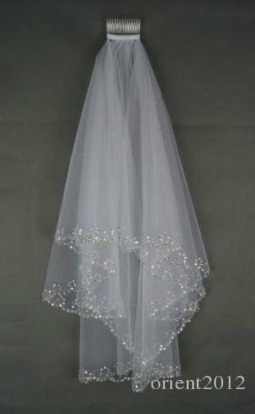 

2019 wedding veils wedding bridal veil 2layer handmade beaded crescent edge bridal accessories veil white and ivory color in stoc9129184, Black