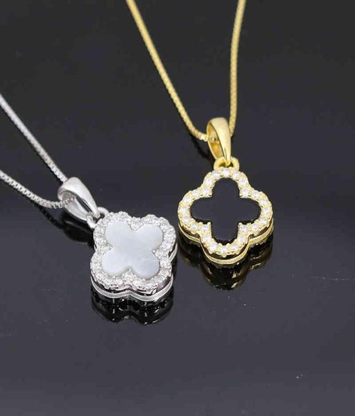 

s925 sterling silver blackandwhite doublesided clover necklace for women a two wearing fritillaria four leaf flower clavicle c9174094