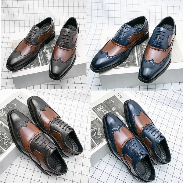 

luxury brand new men shoes fashion color blocking classic hollow carved lace comfortable business office formal dress shoes oxford shoes, Black