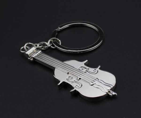 

new design mini fashion lovely guitar violin metal keyring charm music keychain creative gifts whole drop1339262, Silver