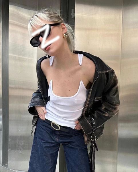 

transparent suspender scoop neck stretch slim knitted tank women, White