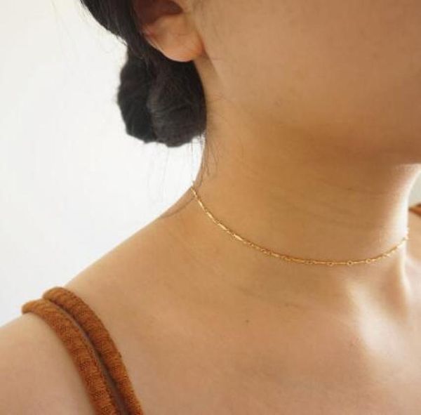 

gold choker necklace layering choker gold filled chain minimalist hand made for lovers girl gift 8887516, Golden;silver