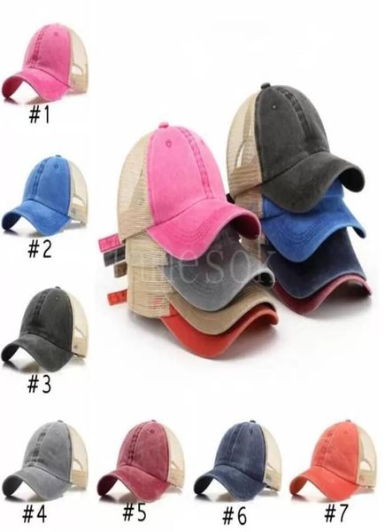 

7 colors ponytail hats men woman washed mesh baseball cap outdoor sports adjustable sun protection net caps db7567355557, Blue;gray