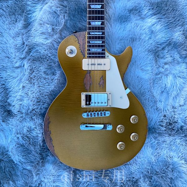 

vintage electric guitar made in china mahogany wood body 22 fret matte paint gold dust color