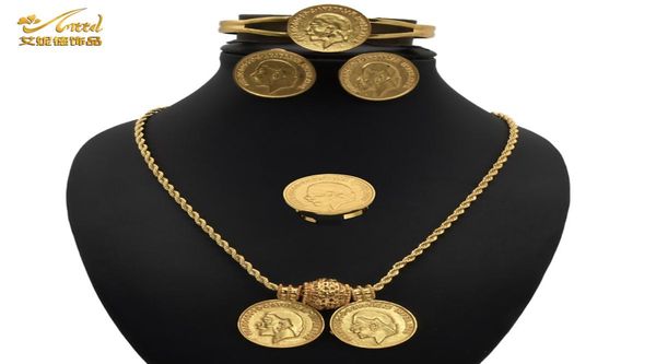 

jewelery set african bridal earing sets womens indian gold plated jewelry coin necklace wedding rings bracelet egyptian designer6262496, Black