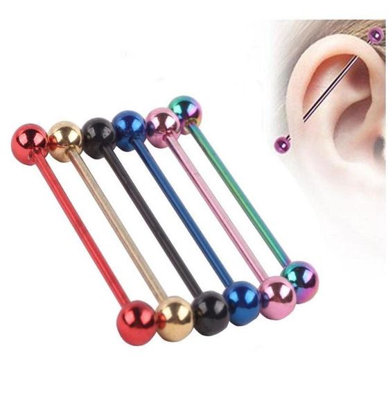 

316l body piercing jewelry mix color titanium anodized 14g 38mm industrial barbell ear plug tunnel body jewelry tragus earring pie8866145, Silver