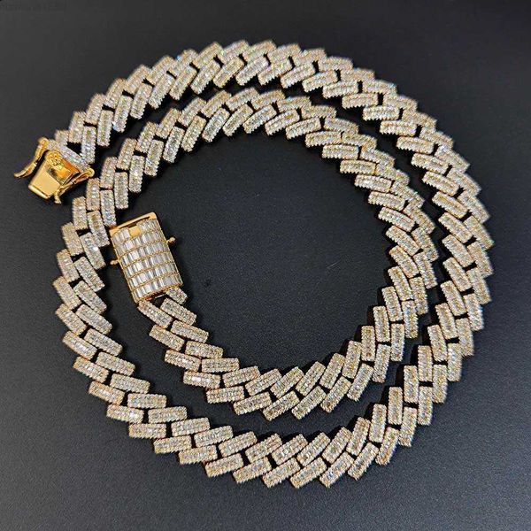 

nuoya 14mm ice cuban chain hip hop 18k gold plated miami cuban link chain square cz stone necklace, Silver