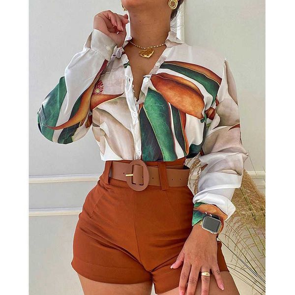 

summer new neck long sleeve single breasted shirt women's top, White