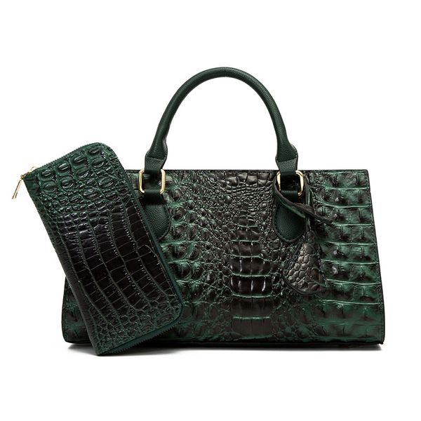 

Outlet factory shoulder bags 5 colors large capacity horizontal leather handbag elegant solid color embossed crocodile pattern handbags two-piece bag 70985#, Ivory