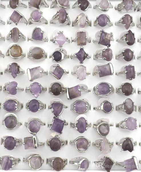 

natural amethyst stone rings gemstone jewelry women039s ring bague 50pcs valentine039s day gift2645352, Golden;silver