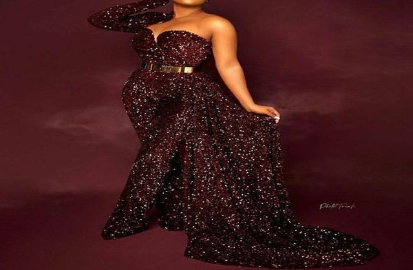 

burgundy jumpsuits prom dresses with detachable train one shoulder plus size arabic sequined beaded evening gown formal party dres3851525, Black