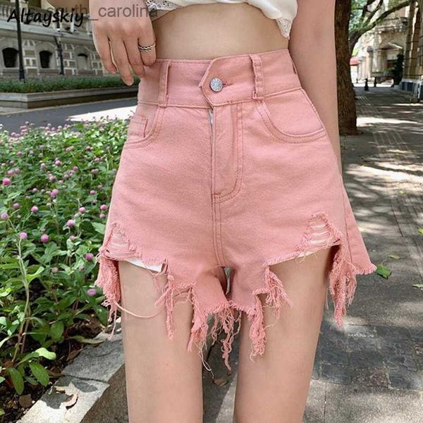 

denim s-5xl shorts women tassel pink summer ripped weet schoolgirls casual korean style all-match fashion simple l230522, White;black