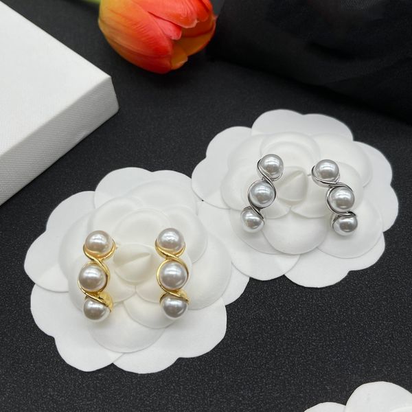

three piece pearl earrings stud s925 silver needle long earring trend all-match fashion 18k gold women's jewelry gift accessories, Golden;silver
