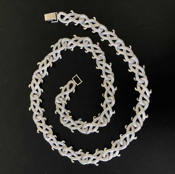 

gold chain men necklace 13.5mm cz iced thorn chain, Silver