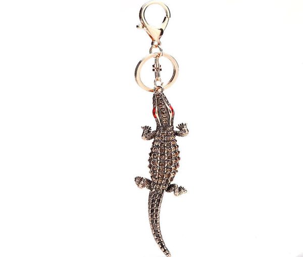 

trendy rhinestone crocodile keychain keyrings crocodile car key chain ring holder women bag pendant alligator keyfob gifts9768250, Silver