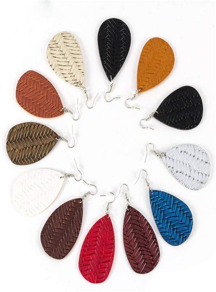 

new pu leather weave pattern leaf dangle earring for women colorful oval leather hook drop earring trendy jewelry gift4641375, Red;brown